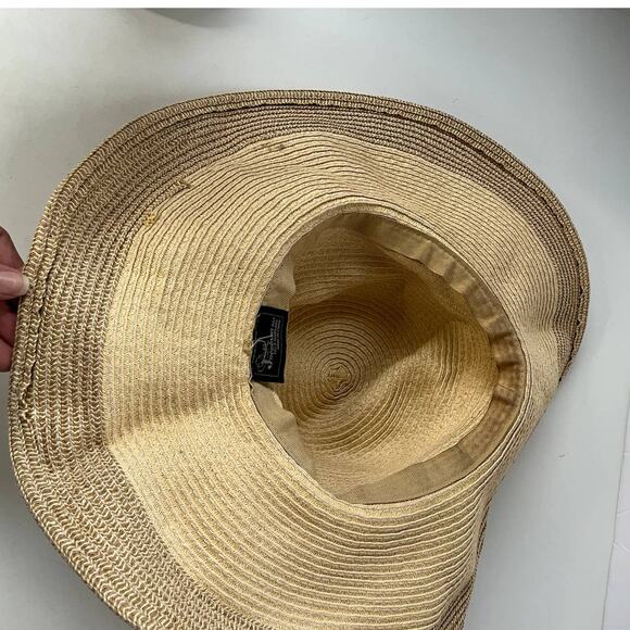 Jacobson Straw Sun Hat with Brown Tortoise Shell Ribbon Large Bow Tan Beach - Picture 6 of 12
